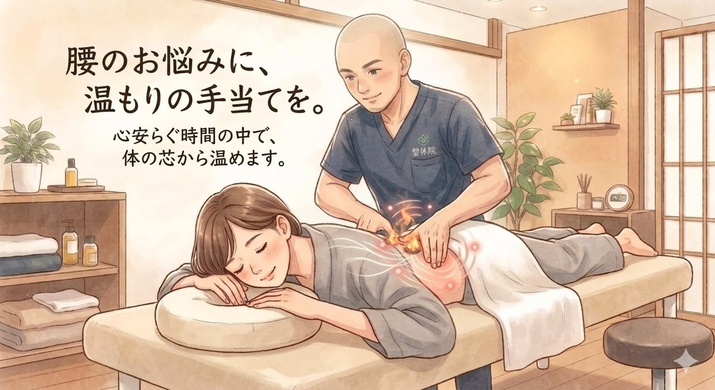 腰まわりを整える施術のイラスト