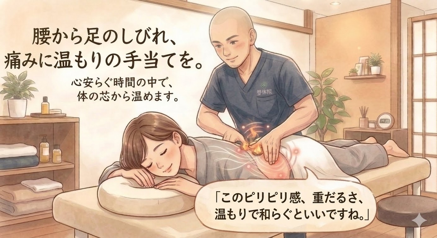 お尻から太もも裏を整える施術のイラスト