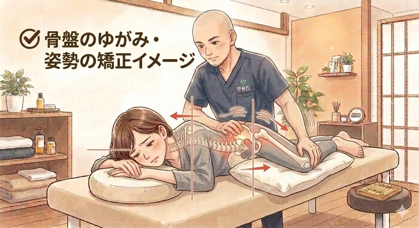 骨盤のバランスを確認する施術のイラスト